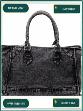 Denim Tote Bag Shoulder Handbag with Adjustable Strap
